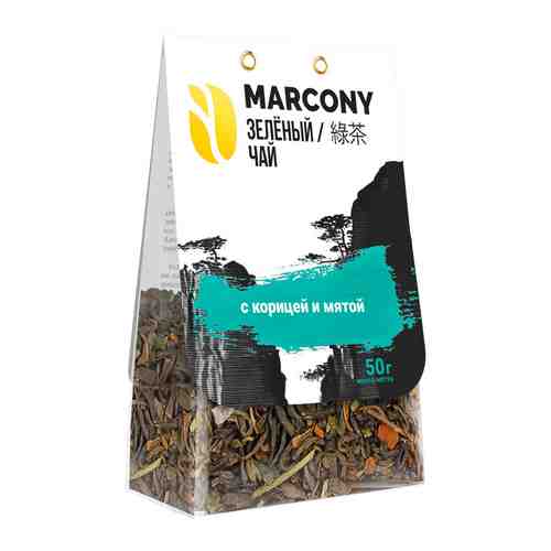 Чай зеленый листовой Marcony с корицей и мятой (50 г) м/у