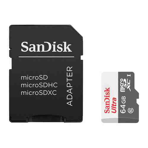 Карта памяти Sandisk Ultra 64ГБ microSDXC C10 UHS-I 100МБ/с SDадаптер (SDSQUNR-064G-GN3MA)