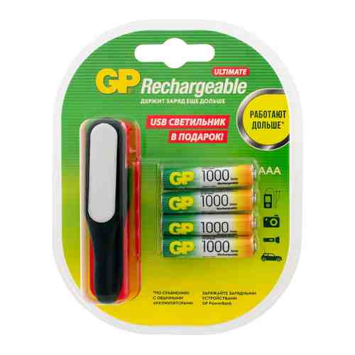 Комплект аккумуляторов GP AAA 1000mAh 4 шт. и USB-светильник GP 100AAAHC/USBLED-2CR4 40/240