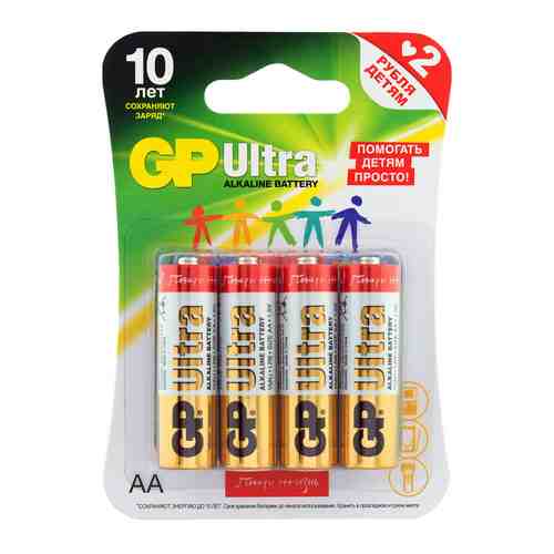 Комплект из алкалиновых батареек GP Ultra Alkaline AA 4 шт. 15AUGLNEW-2CR4