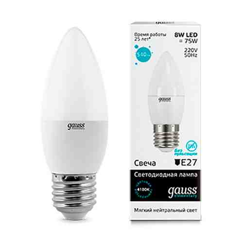 Лампа GAUSS LED Elementary Candle 8W E 27 4100 K 1/10/100