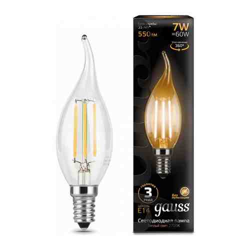 Лампа GAUSS LED Filament Свеча на ветру E14 7W 550lm 2700К 104801107 Упаковка 10шт