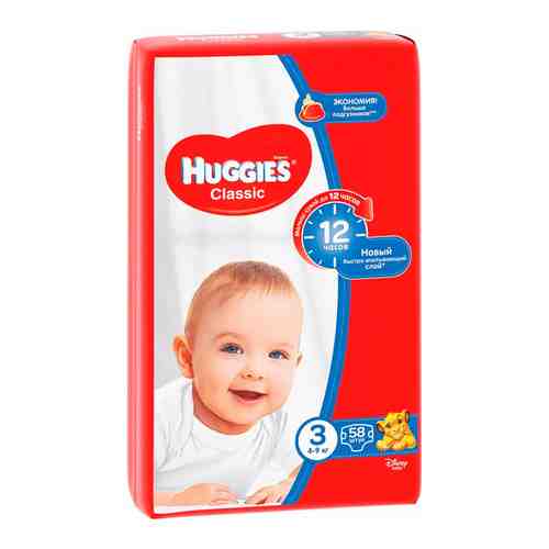 Подгузники Huggies Classic/Soft&Dry Дышащие 3 размер (4-9кг) 58 шт