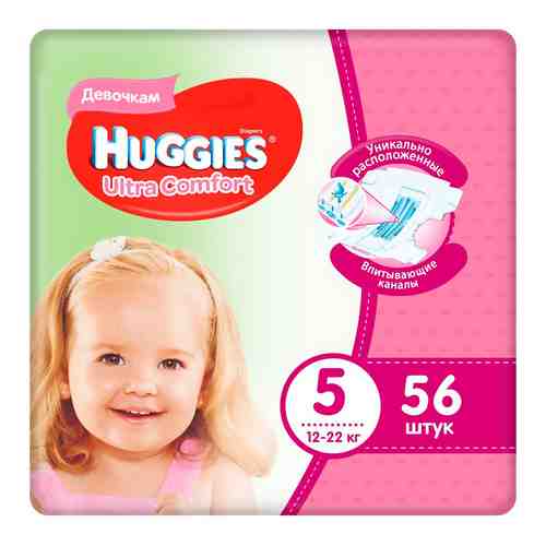 Подгузники Huggies Ultra Comfort 5 разм (12-22 кг) L (Junior) 64 шт. Д/ДЕВ