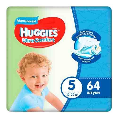 Подгузники Huggies Ultra Comfort 5 разм (12-22 кг) L (Junior) 64 шт. Д/МАЛЬЧ