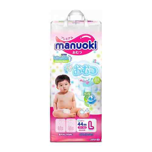 Подгузники Manuoki Ultrathin L 12 кг 44 шт JPM 007