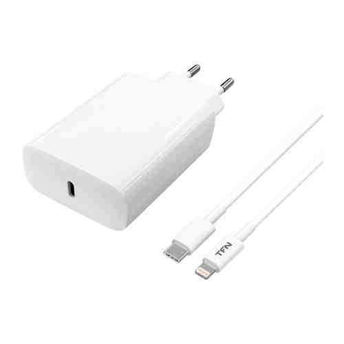 Сетевое з/у + DАТА кабель TFN Type-C PD 20W кабель MFI 8pin white TFN-WC15