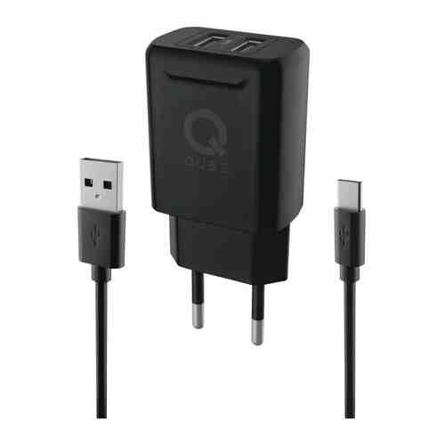 Сетевое зарядное устройство QUMO c дата-кабелем USB Type-C QWCTYPEC24BLK (2 USB 2.4A цвет черный)