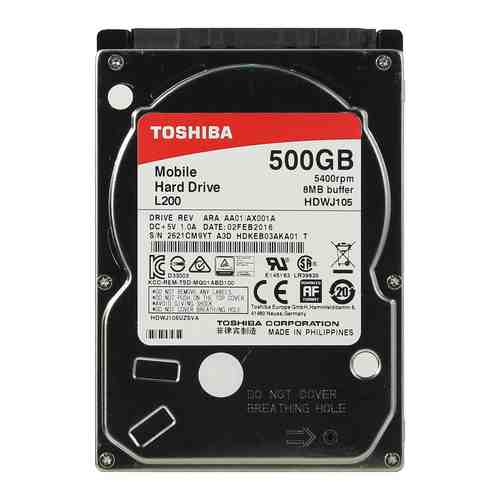 Жесткий диск HDD Toshiba SATA-II 500Gb HDWJ105UZSVA L200 (5400rpm) 8Mb 2.5''