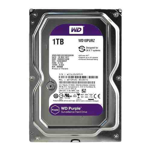 Жесткий диск HDD Western Digital Original SATA-III 1Tb WD10PURZ Video Purple (5400rpm) 64Mb 3.5''