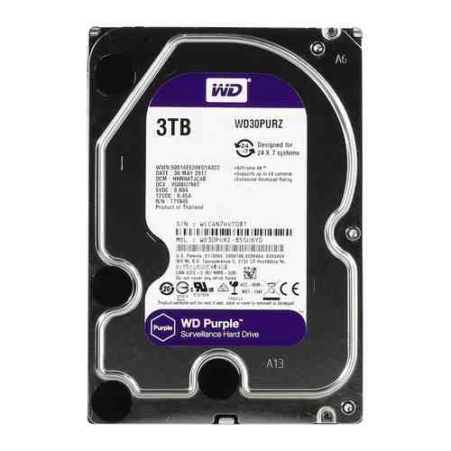 Жесткий диск HDD Western Digital Original SATA-III 3Tb WD30PURZ Video Purple (5400rpm) 64Mb 3.5''