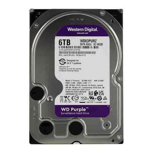 Жесткий диск HDD Western Digital Original SATA-III 6Tb WD63PURZ Video Streaming Purple (5640rpm) 256Mb 3.5''